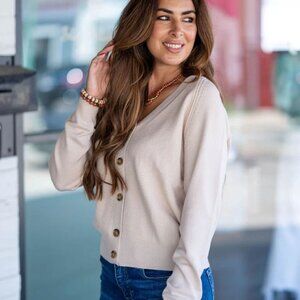 Waffled Body Button Accented Cardigan